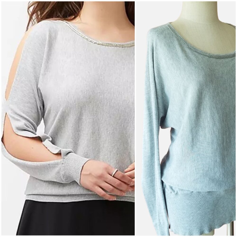 Lane Bryant Gray Cold Shoulder Sweater Beading Neckline - 22/24